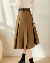 Jupe Midi Plissée en Laine en forme de A